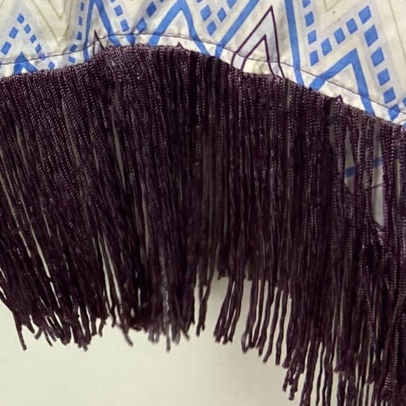 Alexis 100% Silk Lydia Fringe Poncho Purple Blue Bohemian Hippie Designer Top - Picture 7 of 9